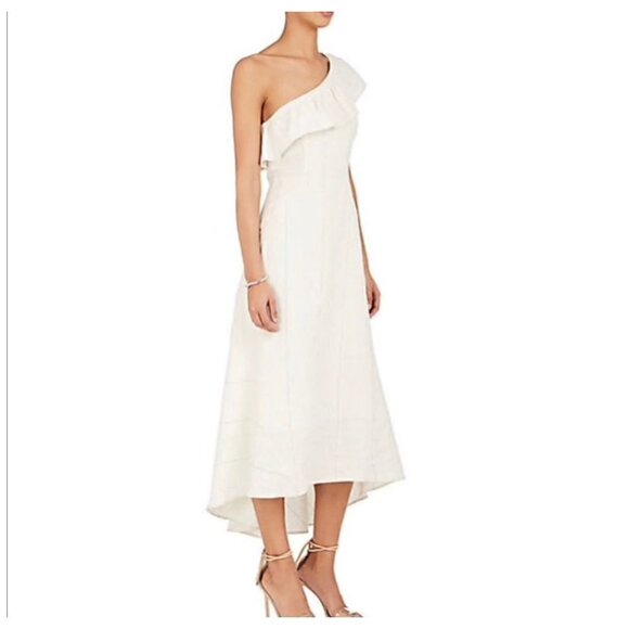 A.L.C. Evangeline Linen-Silk One-Shoulder Dress in Cream Graduation Womens Sz 6 - Picture 1 of 10